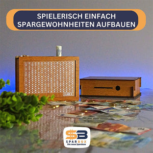 Sparschwein aus Holz mit Zähler