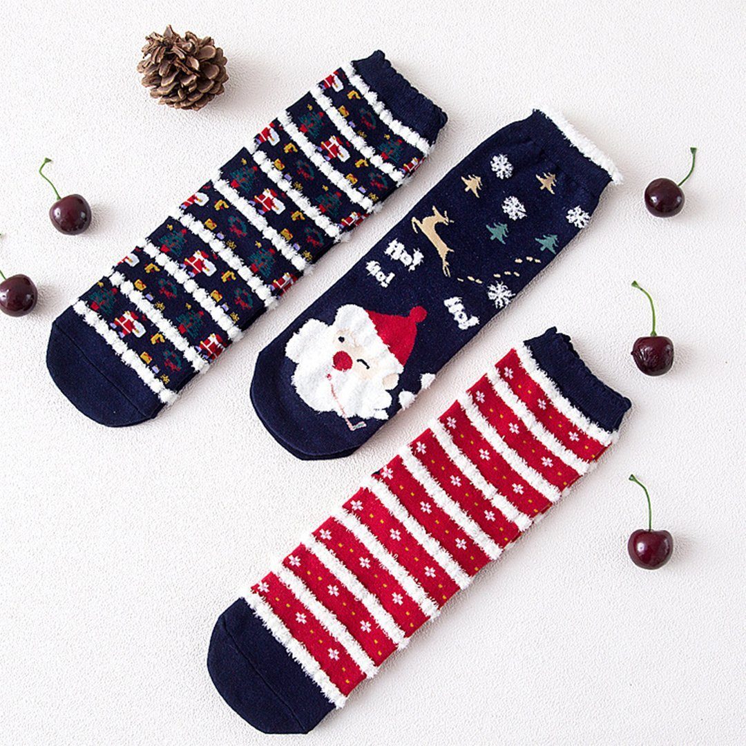 Weihnachts-Comic-Muster Socken, 3 Paare