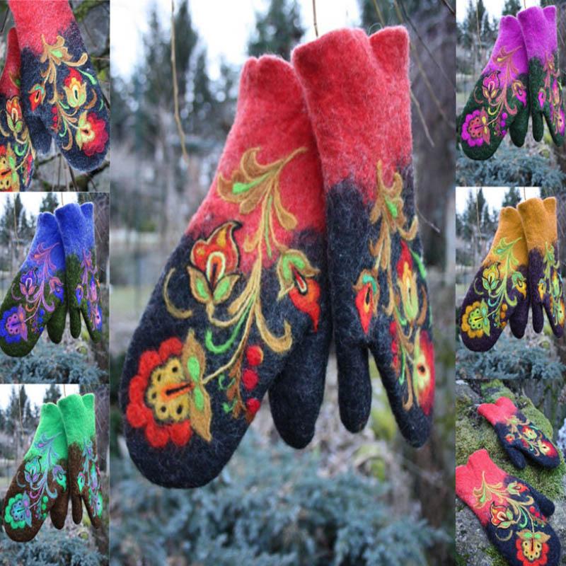 Weihnachten Blumenstick- Handschuhe