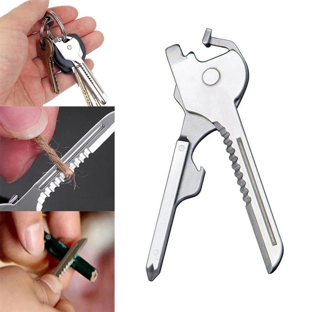 6-in-1-Schlüsselring Multifunktionswerkzeug Mini-Multitool-Schlüsselanhänger Pocket Edelstahl-Klappbar Swiss Tech Einfacher Flaschenöffner-Schlüsselanhänger