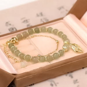 Doppelschichtiges Hetian-Jade-Armband mit Blättern