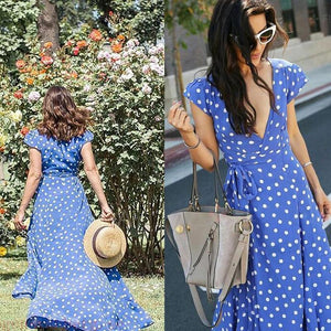 Gürtel Polka Dot Maxi Kleid