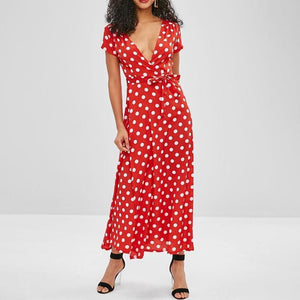 Gürtel Polka Dot Maxi Kleid