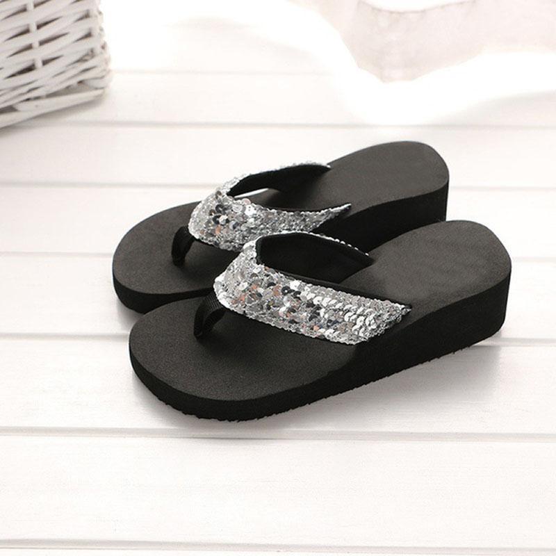 Die neuesten Sommer-Pailletten der Frauen 2018 rutschfeste Sandalen Slipper Flip-Flops für Indoor Outdoor