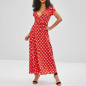 Gürtel Polka Dot Maxi Kleid