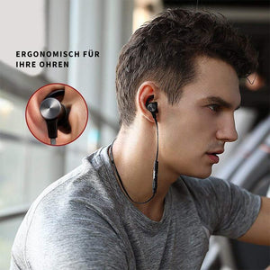 Bluetooth-Kopfhörer, Stereo-In-Ear-Ohrhörer, sicherer Sitz für Sport, Fitnessstudio, Reisen (wasserdicht, Noise Cancelling Mic)