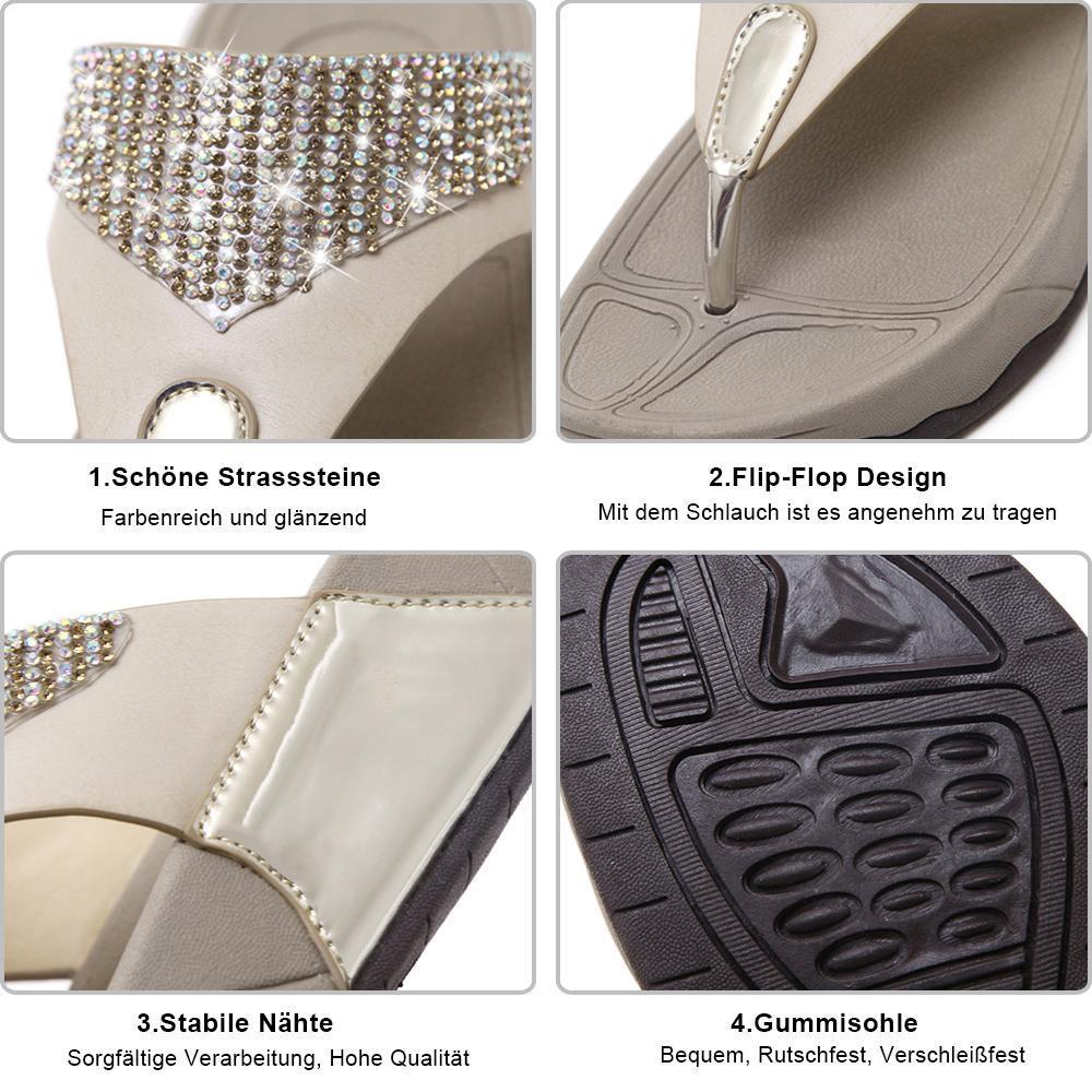 Diamantbesetzte Flip-Flops mit mittelhohem Absatz