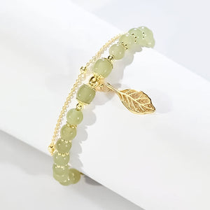 Doppelschichtiges Hetian-Jade-Armband mit Blättern