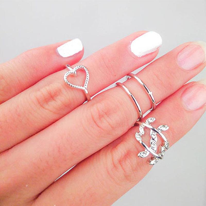 4/Set Fingergelenk-Ringe ，Liebe und Blätter，Diamant