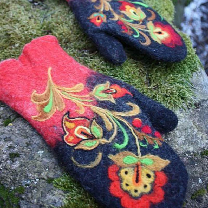 Weihnachten Blumenstick- Handschuhe