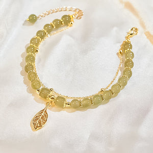 Doppelschichtiges Hetian-Jade-Armband mit Blättern